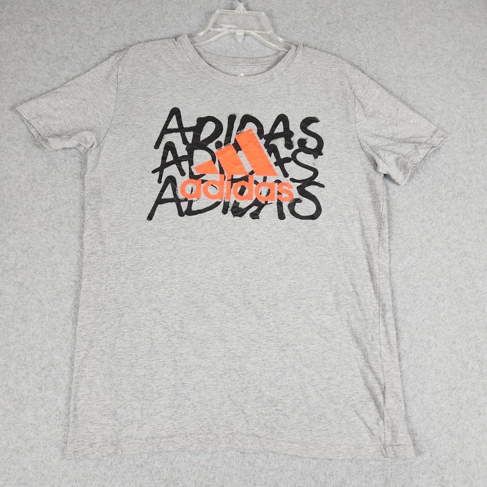 Adidas T-Shirt Boys XL 18/20 Gray Graphic Logo Short Sleeve Athletic Crew Neck